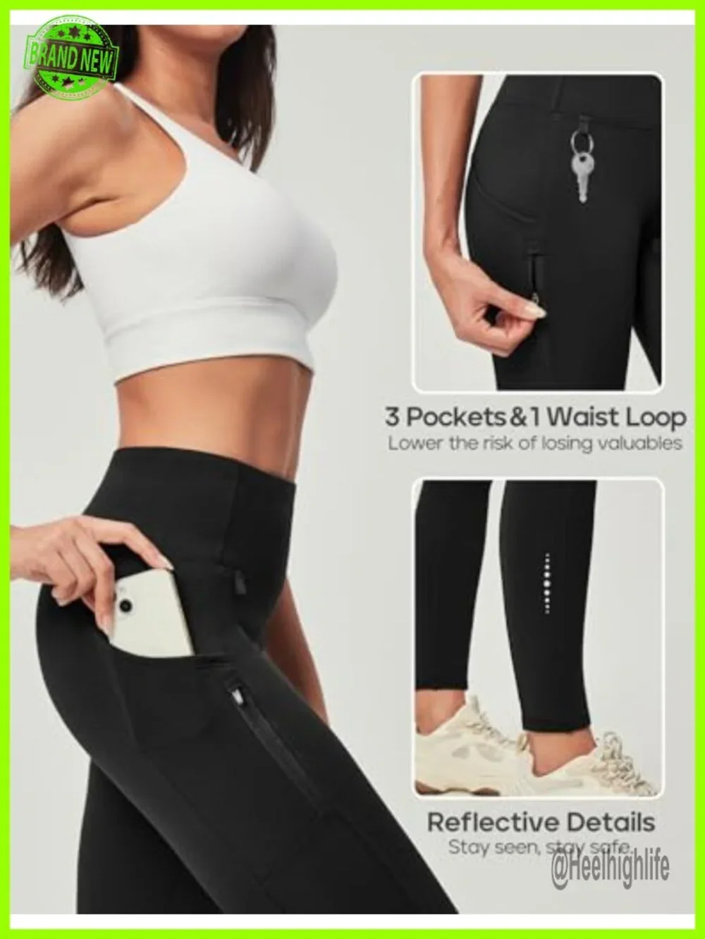 Fleece Lined Waterproof Hiking Leggings with Pockets High Waist Winter Running